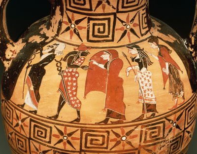 ânfora de figura negra retratando o Juízo de Paris (cerâmica) de Etruscan