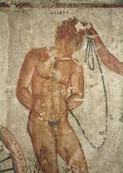 Detalhe de um prisioneiro de Tróia, do Túmulo de François em Vulci, c.320-280 AC (fresco) de Etruscan
