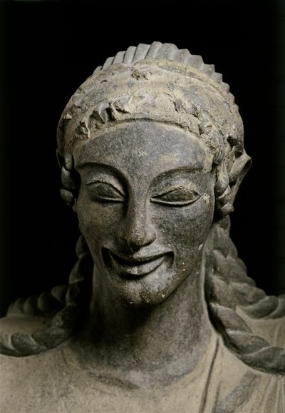 ARTE ETRUSCA: Apolo (pormenor). c. 510-490 a.C.. De Veius, santuário de..., c. 510-490 a.C. (terracota) de Etruscan