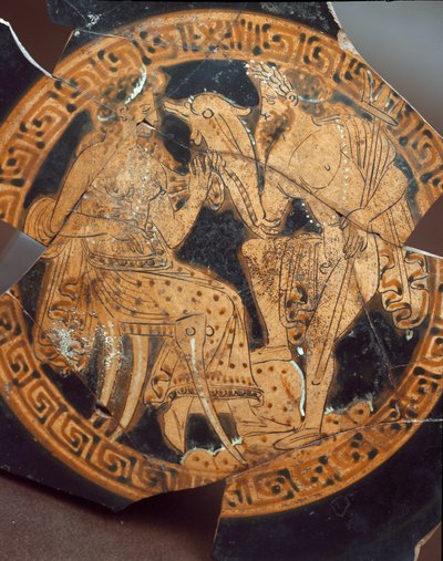 Antiquite etrusco: detalhe de uma kylix representando Poseidon e Amphitrite. De Falerii Veteres (Civita Castellana) do século VI a.C. Roma, Museo Nazionale di Villa Giulia de Etruscan