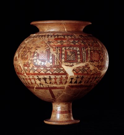 Civilização etrusca: vaso olla da tumba 3, necrópole de Buccacce a Bisenzio - século 7 aC de Etruscan