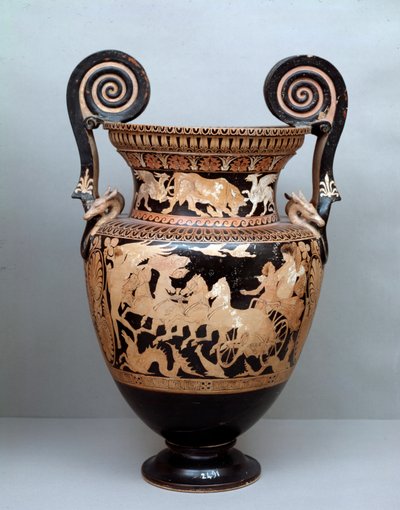 Civilização etrusca: cratera de terracota com volutas representando Aurora em sua carruagem, 360-340 aC, de Cerveteri, Itália de Etruscan