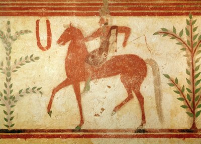 Cavaleiro, lado direito, do túmulo do barão, c.500 aC (pintura de parede) de Etruscan