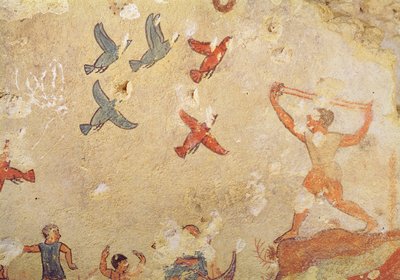 Caçador de aves, do túmulo da caça e pesca, c.520-10 BC (pintura de parede) de Etruscan