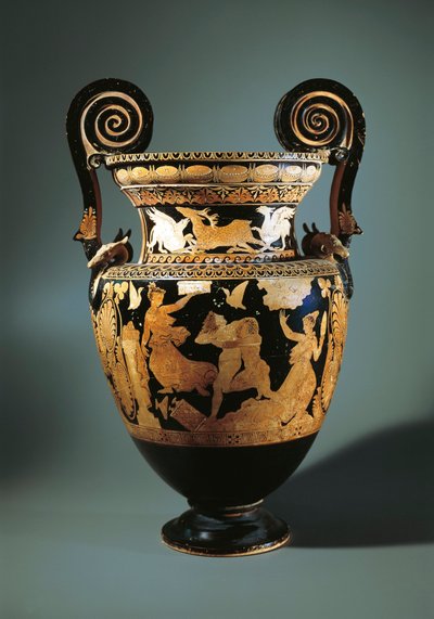 Itália, Lazio, Civita Castellana, krater (jarro usado para misturar vinho e água) com figuras de Peleus Thetis, pintado por Aurora Painter, 360/340 A.C. de Etruscan