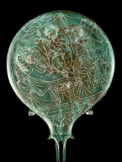Espelho retratando uma cena mitológica, de Palestrina (Praeneste) (bronze) de Etruscan