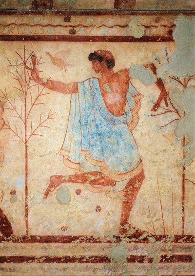 Túmulo do Triclinium, pormenor de um fresco representando uma bailarina, Tarquínia, Itália (mural) de Etruscan
