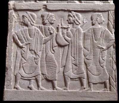 Cena de dança, baixo relevo de pedra tumular de mármore de Etruscan Etruscan