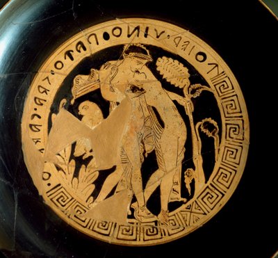 Civilização etrusca: detalhe de uma kylix representando Ariane (Ariadne) e Dionysus. Dos veteranos das Necrópoles Falerii. Roma, Villa Giulia de Etruscan Etruscan