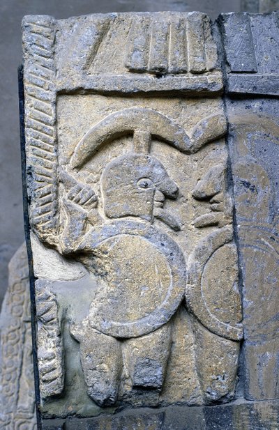 Guerreiro etrusco em um sarcófago do Museu Nacional de Tarquinia. de Etruscan Etruscan