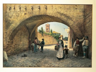 Itália, Roma, Arco de Tolomei por Ettore Roesler Franz, aguarela de Ettore Roesler Franz
