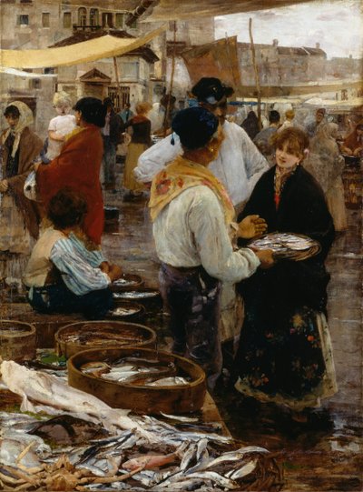 Mercado de peixe em Veneza de Ettore Tito