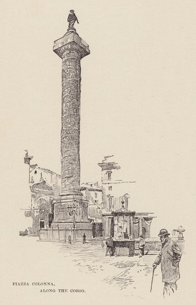 Piazza Colonna, ao longo do Corso (gravura) de Ettore Tito