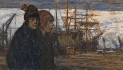 Mulheres no porto (óleo sobre tela) de Eugeen van Mieghem