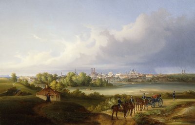 Uma vista de Munique e do rio Isar, 1838 de Eugen Adam
