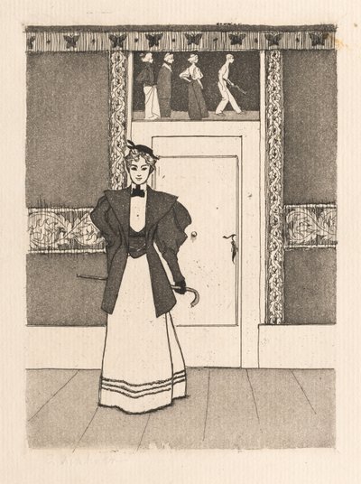 Interior com jovem em traje de caminhada, 1895. de Eugen Kirchner