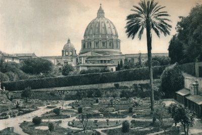 Jardins do Vaticano e cúpula da Basílica de São Pedro, Roma, Itália, 1927 de Eugen Poppel