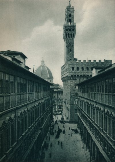 O Palazzo Vecchio da Galeria Uffizi, Florença, Itália, 1927 de Eugen Poppel