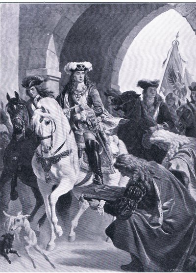 Os austríacos entrando em Belgrado, ilustração de Landmarks in European History publicada pela Gresham Publishing Co, c.1920 (litho) de Eugen von Blaas