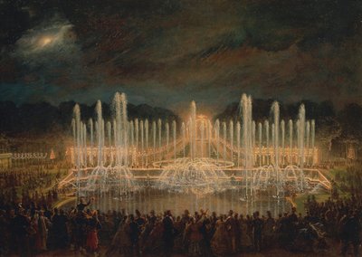 França, Versalhes, Nocturno em Versalhes (Les grandes eaux a Versailles) de Eugene Louis Lami