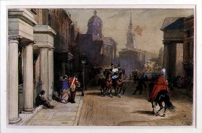 Trafalgar Square do Pall Mall, c.1848-52 (aquarela e guache sobre lápis sobre papel) de Eugene Louis Lami
