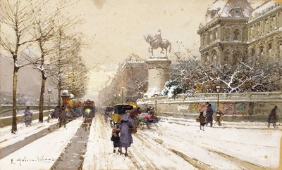 Paris no inverno de Eugene Galien-Laloue