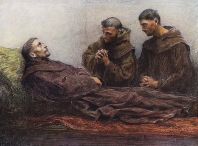 São Francisco doente no palácio episcopal de Assis (litografia a cores) de Eugene (after) Burnand