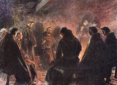 São Francisco e os frades Discurso de Deus (litografia a cores) de Eugene (after) Burnand