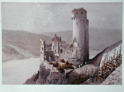 Schloss Ehrenfels in the Rhine Valley, c.1863 (cor litho) de Eugene (after) Ciceri