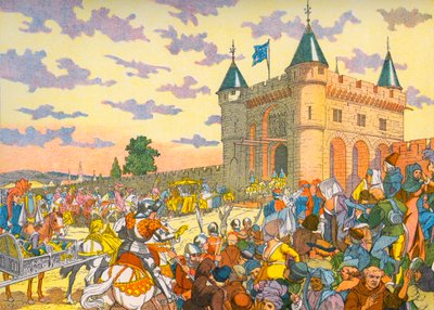 Isabeau da Baviera entrando em Paris em uma ninhada de Eugene (after) Courboin