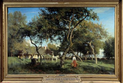 Apanhar maçãs na Normandia, em 1865. Pintura de Eugene Lavieille (1820-1889) de Eugene Antoine Samuel Lavieille