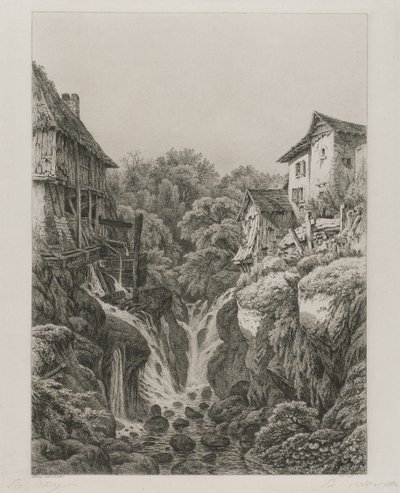O Moinho e Cachoeira de Grésy perto de Aix-les-Bains de Eugene Bléry