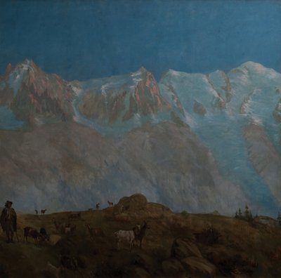 O Monte Branco, as Aiguilles du Midi du Plan (Óleo sobre tela) de Eugene Bourgeois