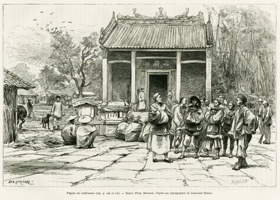 Conferências Pagoda, Monkay. Gravura de Eugene Burnand, para ilustrar a história Sur les frontières du Tonkin, do Doutor P.Neiss, no tour du monde 1888, dirigido por Edouard Charton (1807-1890), Hachette, Paris. de Eugene Burnand
