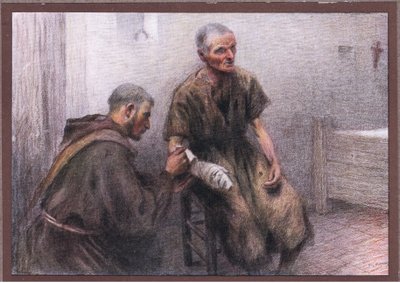 Frei Bentivoglia cuida de um leproso, 1919 de Eugene Burnand