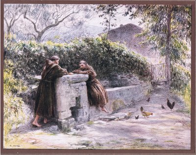 A refeição de São Francisco e Frei Masseo na fonte. São Francisco elogia a pobreza, 1919 de Eugene Burnand