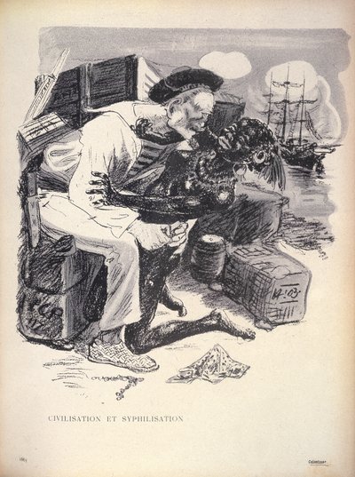 Civilização e sifilização, p. 1863 gravado por Grandjouan de The Butter Plate, pub. 10 de janeiro 1903 de Eugene Cadel