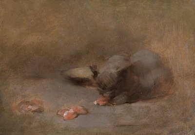 Chat Mangeant (Óleo sobre tela colocado a bordo) de Eugène Carrière