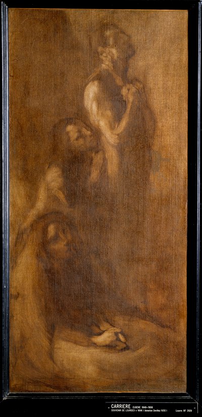 Lembrança de Lourdes Pelerins em oração. Pintura de Eugene Carriere (1849-1906) 1896 Sol. 0,73x0,35 m Paris, musee d