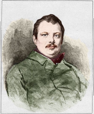 Retrato de Honore Balzac em 1830 (1799 - 1850), escritor francês. Gravura de Eugene Chiquet. de Eugene Chiquet