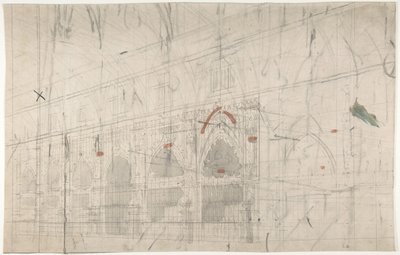 Projeto para um cenário na Ópera, Paris: Igreja Interior, 1830-90. de Eugene Ciceri