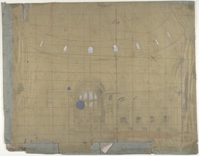 Projeto para um cenário na Ópera, Paris: Igreja Interior, 1830-90. de Eugene Ciceri