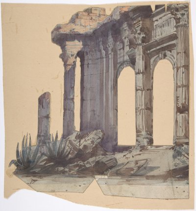 Projeto para um cenário na Ópera, Paris: Colunas Exteriores, 1828-90. de Eugene Ciceri