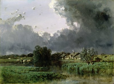 Hamlet à beira de um lago, 1849 de Eugene Ciceri