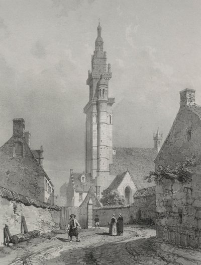 Viagens pitorescas e românticas na França antiga. Bretanha: Igreja de Roscoff. de Eugene Ciceri
