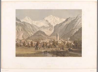 Vista de Unterseen e Jungfrau La Jungfrau à Unterseen (título no objeto) Faces na Suíça, Savoy e Tirol (título da série) La Suisse, la Savoie et le Tyrol (título da série no objeto) de Eugene Ciceri