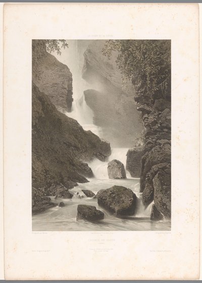 Vista da cascata de Chède
Cascade de Chède (título sobre o objecto)
La Suisse et la Savoie (título da série)
Vistas da Suíça e da Sabóia (título da série sobre o objecto) de Eugene Ciceri