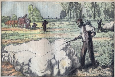 A destruição dos mulots (Apodemus) pelo gás asfixiante do Amanhecer - gravação por Damblans - le-pelerin de 1923 de Eugene Damblans