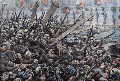 Guerra 1914-1918. Frente da Bélgica 1914. Soldados alemães no Yser. Soldados alemães no Yser. de Eugene Damblans