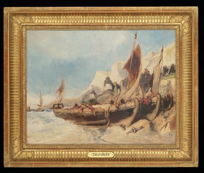 Barcos de pesca na praia, Bretanha de Eugene Deshayes